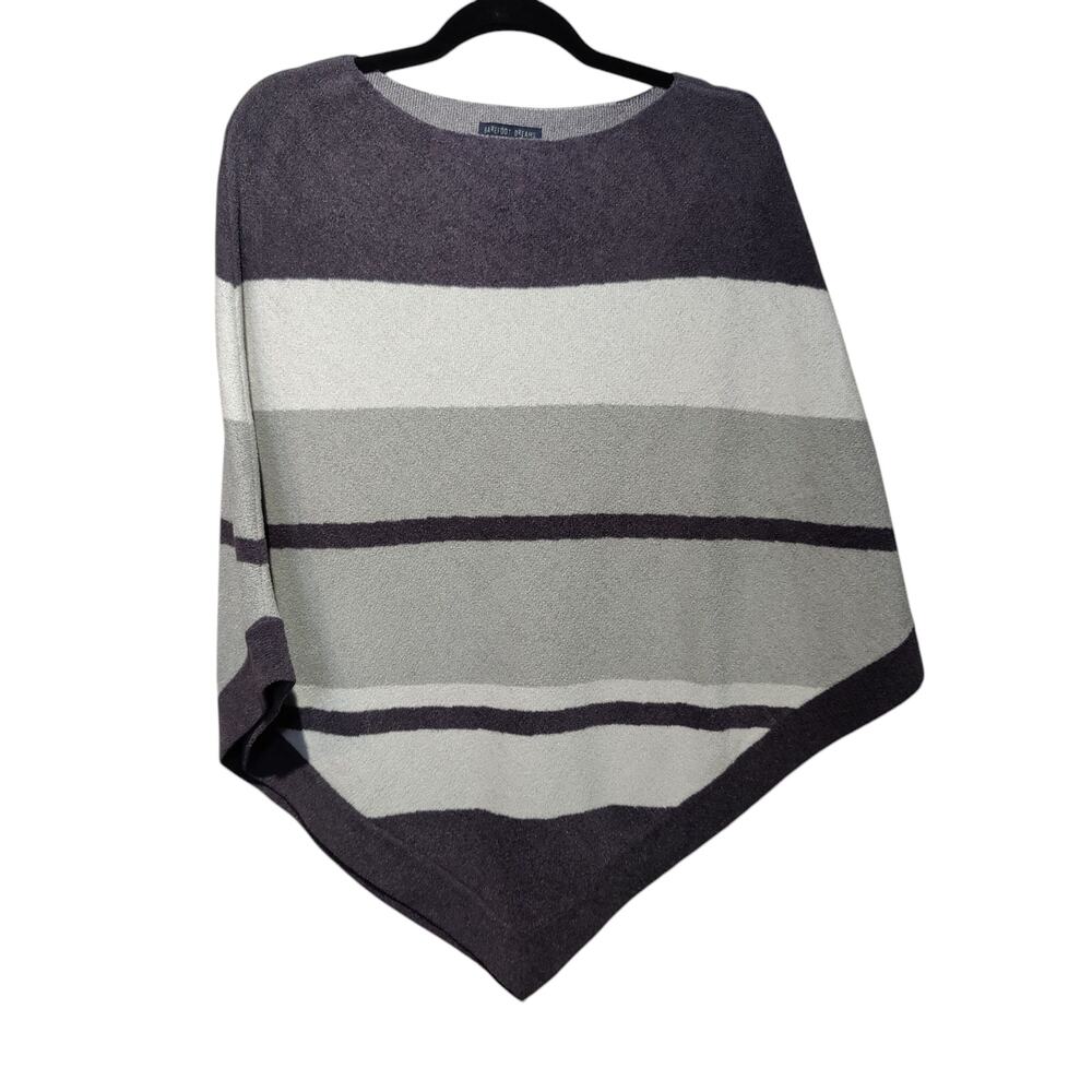 Barefoot Dreams One Size Cozy Chic Ultra Lite Knit Shawl Poncho Grey Stripe Soft